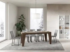 Mesa de comedor extensible de madera Naxo.-Color Marrón-Soporte 2 pies-Alargaderas -Ancho extensible