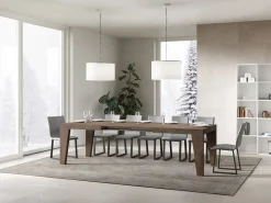 Mesa de comedor extensible de madera Naxo.-Color Marrón-Soporte 2 pies-Alargaderas -Ancho extensible