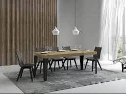 Mesa de comedor extensible Flavio-Color Marrón-Base y soporte con ruedas-Alargaderas -Ancho extensible