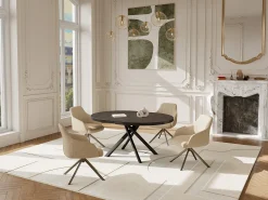 Mesa de comedor extensible para 4 a 6 personas en cerámica, MDF y metal - Efecto mármol marrón y gris - FEROLA