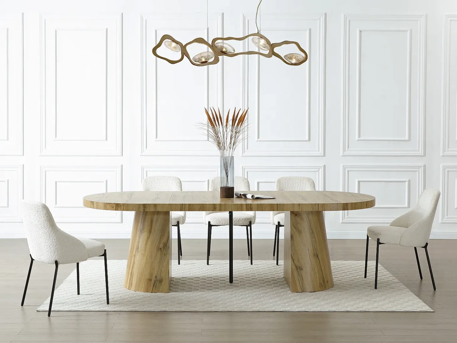 Mesa de comedor extensible para 6 a 12 personas en MDF - Natural Claro - CLOEVA