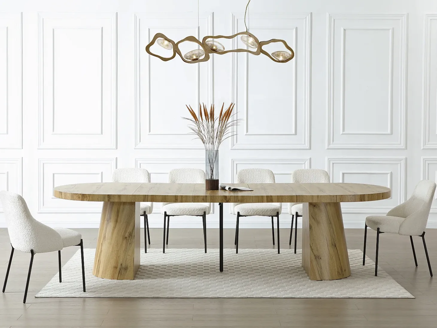 Mesa de comedor extensible para 6 a 12 personas en MDF - Natural Claro - CLOEVA
