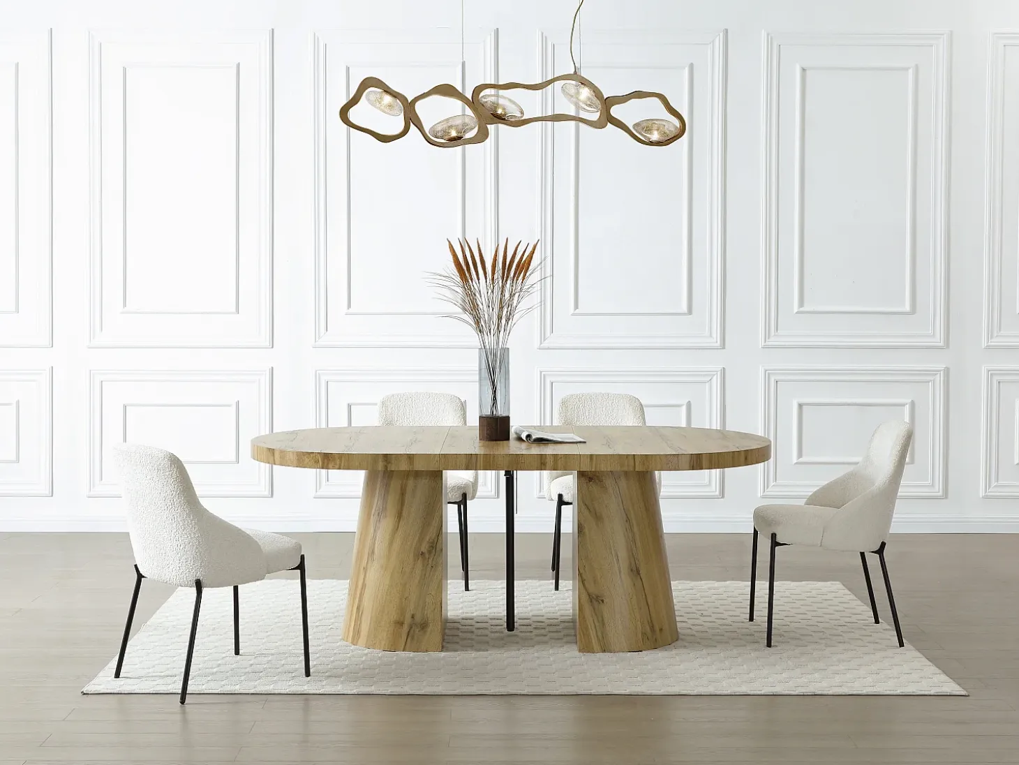 Mesa de comedor extensible para 6 a 12 personas en MDF - Natural Claro - CLOEVA