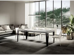 Mesa de comedor extensible Flavio-Color Blanco-Soporte 4 pies-Alargaderas -Ancho extensible