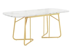 Mesa de comedor extensible para 4 a 6 cubiertos - L 140/180 x W 80 x H 75 cm - Madera MDF y metal - Diseño mármol - Blanco