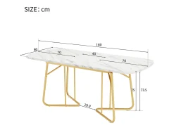 Mesa de comedor extensible para 4 a 6 cubiertos - L 140/180 x W 80 x H 75 cm - Madera MDF y metal - Diseño mármol - Blanco