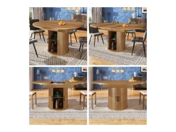 Mesa de comedor extensible, 118-158 cm, nogal, mesa de comedor redonda con espacio de almacenamiento