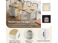 Mesa de comedor extensible con tablero extraíble - 83 x 39,6/79,6/149,6 x 77 cm - con almacenaje - MDF + cristal - natural + blanco