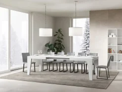 Mesa de comedor extensible de madera Naxo.-Color Blanco-Soporte 2 pies-Alargaderas -Ancho extensible