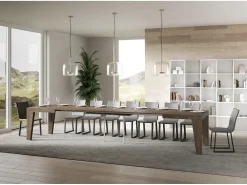 Mesa de comedor extensible de madera Naxo.-Color Blanco-Soporte 2 pies-Alargaderas -Ancho extensible
