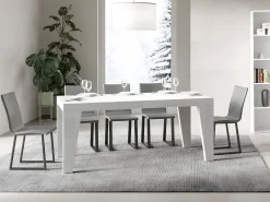 Mesa de comedor extensible de madera Naxo.-Color Blanco-Soporte 2 pies-Alargaderas -Ancho extensible