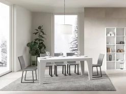 Mesa de comedor extensible de madera Naxo.-Color Blanco-Soporte 2 pies-Alargaderas -Ancho extensible