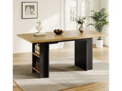 Mesa de comedor extensible con estantes - 120/160 x 80 x 75 cm - para 4 a 6 personas - almacenaje incluido - MDF - Natural claro