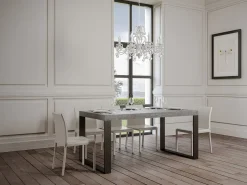 Mesa de comedor extensible tiroz-Color Gris cemento-Soporte 2 pies-5 alargaderas finas-Ancho extensible