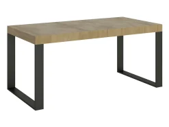 Mesa de comedor extensible tiroz-Color Gris cemento-Soporte 2 pies-5 alargaderas finas-Ancho extensible