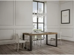 Mesa de comedor extensible tiroz-Color Marrón-Soporte 4 pies-Alargaderas -Ancho extensible