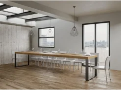 Mesa de comedor extensible tiroz-Color Marrón-Soporte 4 pies-Alargaderas -Ancho extensible