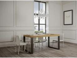 Mesa de comedor extensible tiroz-Color Natural-Soporte 4 pies-Alargaderas -Ancho extensible