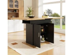 Mesa de comedor extensible negra - Mesa de comedor con 2 puertas - tablero de madera - almacenaje abierto