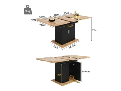 Mesa de comedor extensible negra - Mesa de comedor con 2 puertas - tablero de madera - almacenaje abierto