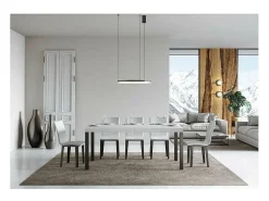 Mesa de comedor extensible Karry-Color Blanco-Soporte 4 pies-Ancho extensible