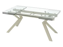 Mesa de comedor extensible en vidrio templado y de metal beige - Transparente - VELIKA