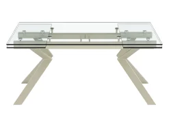 Mesa de comedor extensible en vidrio templado y de metal beige - Transparente - VELIKA