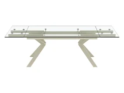 Mesa de comedor extensible en vidrio templado y de metal beige - Transparente - VELIKA