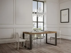 Mesa de comedor extensible tiroz-Color Marrón-Base y soporte con ruedas-5 alargaderas finas-Ancho extensible