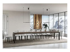 Mesa de comedor extensible Karry-Color Marrón-Soporte 4 pies-Ancho extensible