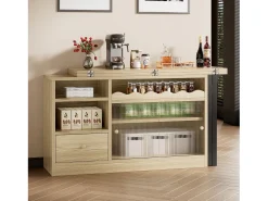 Mesa de comedor extensible con almacenaje, diseño moderno, MDF y metal, Natural y Negro (90x52,07x26,67 cm)