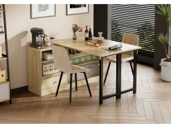 Mesa de comedor extensible con almacenaje, diseño moderno, MDF y metal, Natural y Negro (90x52,07x26,67 cm)
