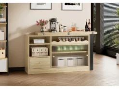 Mesa de comedor extensible con almacenaje, diseño moderno, MDF y metal, Natural y Negro (90x52,07x26,67 cm)