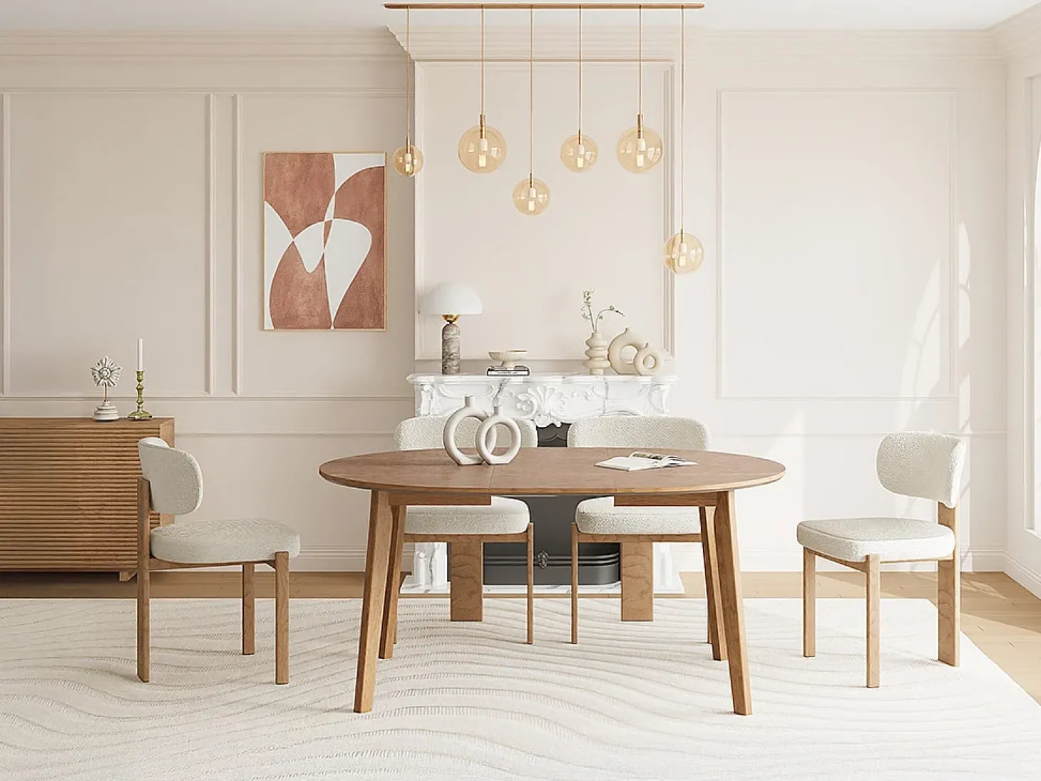 Mesa de comedor extensible para 4 a 8 personas chapado de roble - Natural - MARIZEL