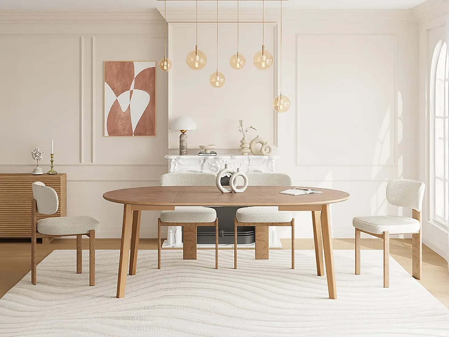 Mesa de comedor extensible para 4 a 8 personas chapado de roble - Natural - MARIZEL