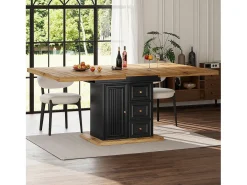Mesa de comedor extensible para 6 personas - 110/140 x 80 x 75 cm - con puerta y cajones - MDF + metal - natural