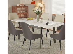 Mesa de comedor extensible de piedra sinterizada con efecto mármol blanco para 4 a 8 comensales 130-160cm