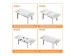 Mesa de comedor extensible de piedra sinterizada con efecto mármol blanco para 4 a 8 comensales 130-160cm