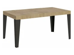 Mesa de comedor extensible Flavio-Color Gris cemento-Base y soporte con ruedas-5 alargaderas finas-Ancho extensible