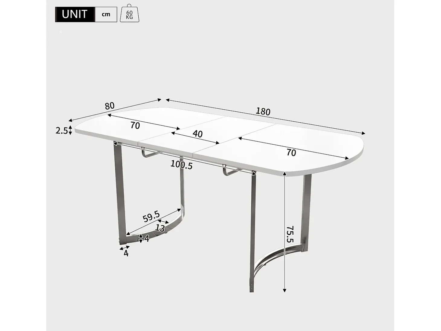 Mesa de comedor extensible para 4 a 6 personas en MDF - 140/180 x 80 cm - Blanco