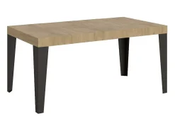 Mesa de comedor extensible Flavio-Color Gris cemento-Soporte 4 pies-5 alargaderas finas-Ancho extensible