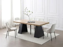 Mesa de comedor extensible de 4 a 10 personas en MDF y metal - Natural y Negro - EMELIA
