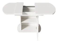 Mesa de comedor extensible ovalada con almacenaje - tirador dorado - Blanco 110(130)x70x75cm