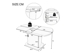 Mesa de comedor extensible ovalada con almacenaje - tirador dorado - Blanco 110(130)x70x75cm