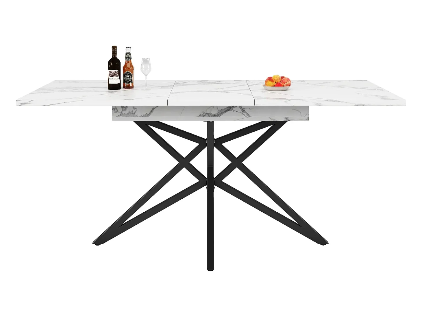 Mesa de comedor extensible, diseño de estrella, MDF y metal, color blanco (120x80x66,1cm)