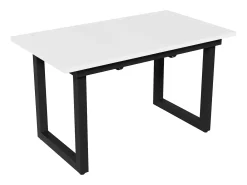 Mesa de comedor extensible, diseño industrial, robusta, fabricada en MDF, estructura de metal, estilo moderno, color blanco y negro (140/180x80x75 cm)