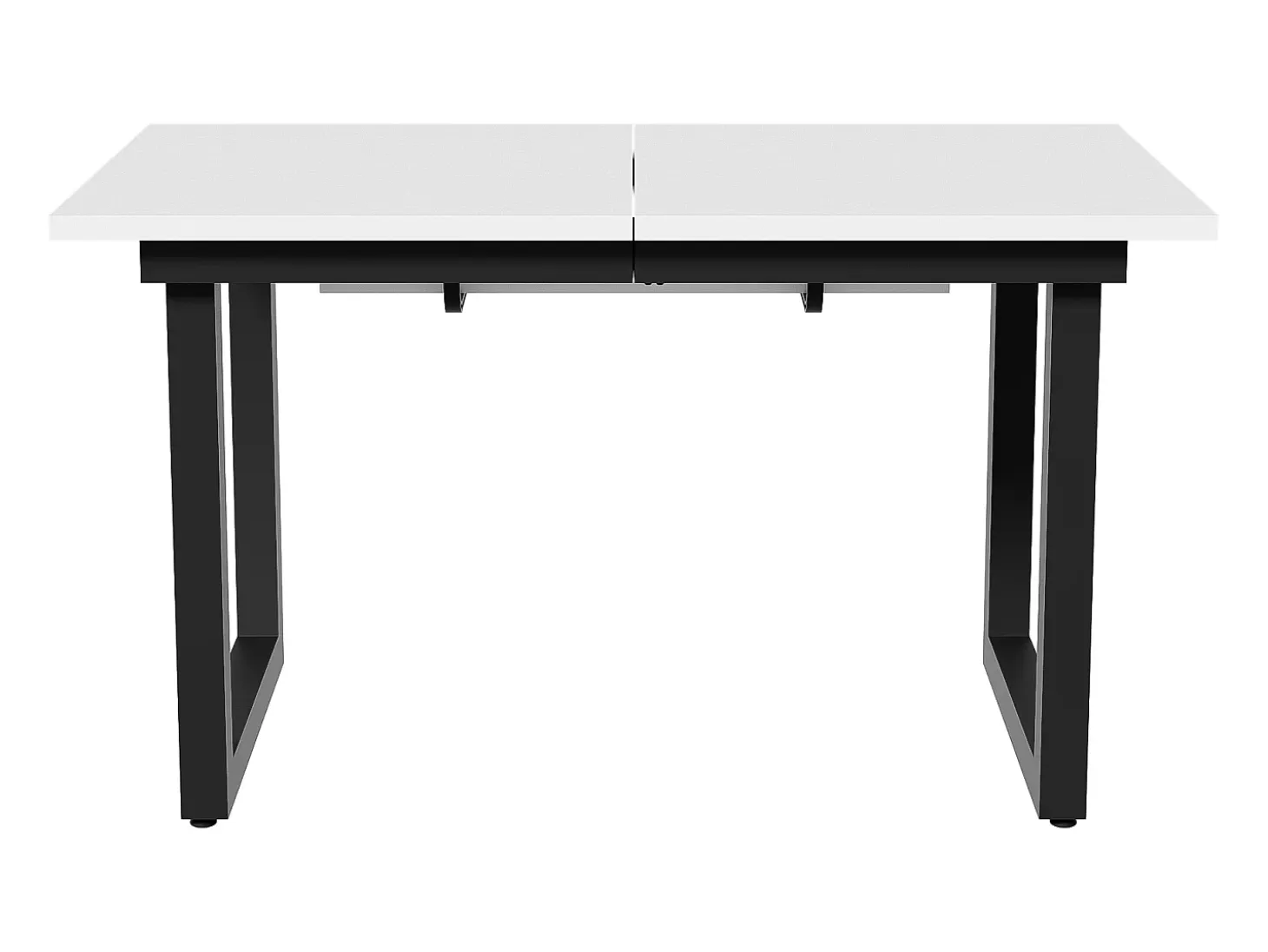 Mesa de comedor extensible, diseño industrial, robusta, fabricada en MDF, estructura de metal, estilo moderno, color blanco y negro (140/180x80x75 cm)