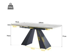 Mesa de comedor extensible - 99-159 x 74 x 77 cm - Tablero efecto mármol - MDF y metal - Gris + negro