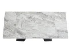 Mesa de comedor extensible - 99-159 x 74 x 77 cm - Tablero efecto mármol - MDF y metal - Gris + negro