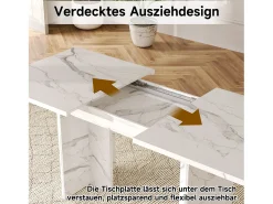 Mesa de comedor extensible - 140/180 x 80 x 75 cm - para 6 a 8 personas - estilo minimalista - MDF - mármol blanco
